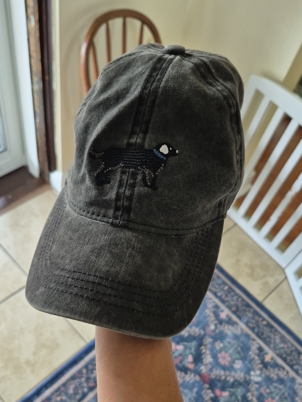 David and Young Distressed Black Baseball Cap with Embroidered Dog